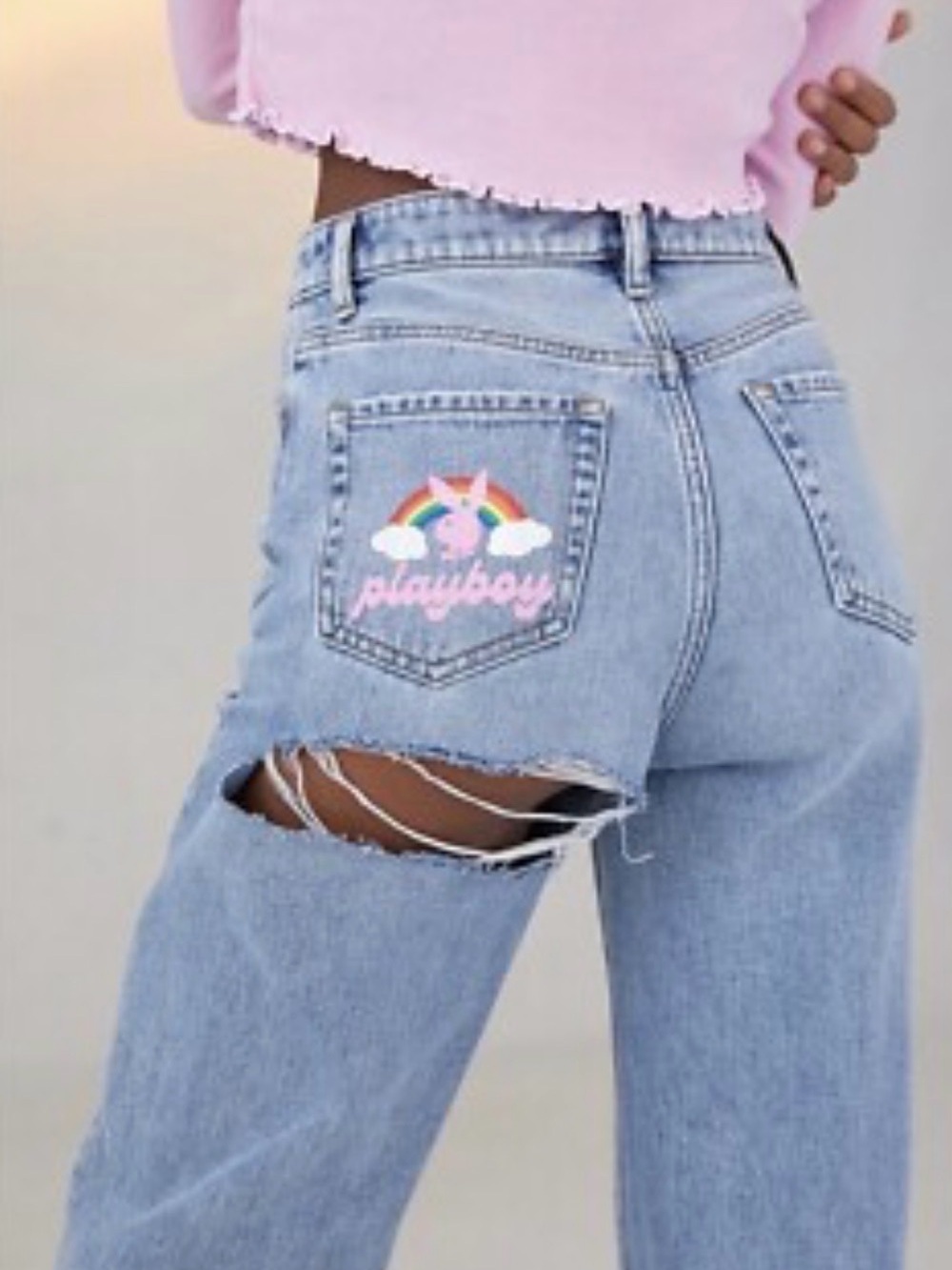 PLAYBOY PacSun High Rise Light Blue Straight Leg Back-Slash 90’s Jeans 24x31